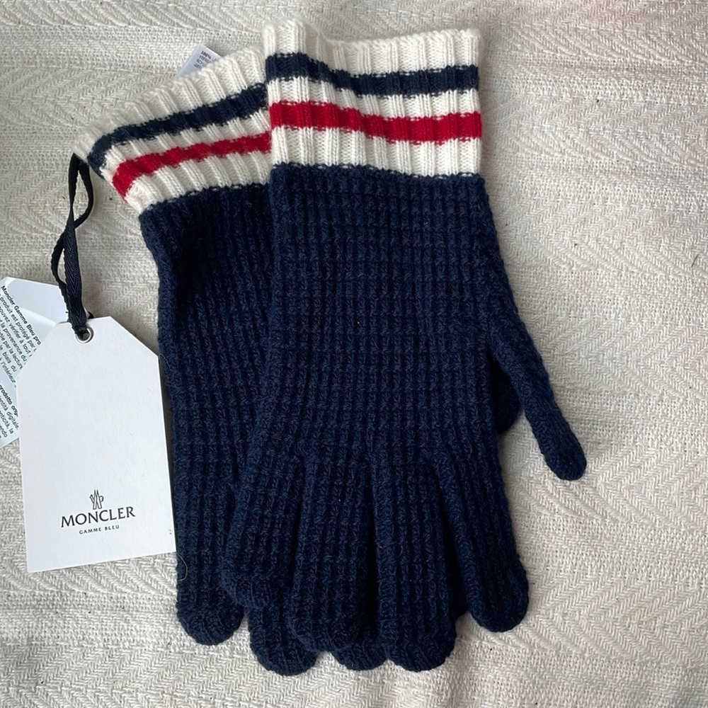 Moncler knit navy gloves